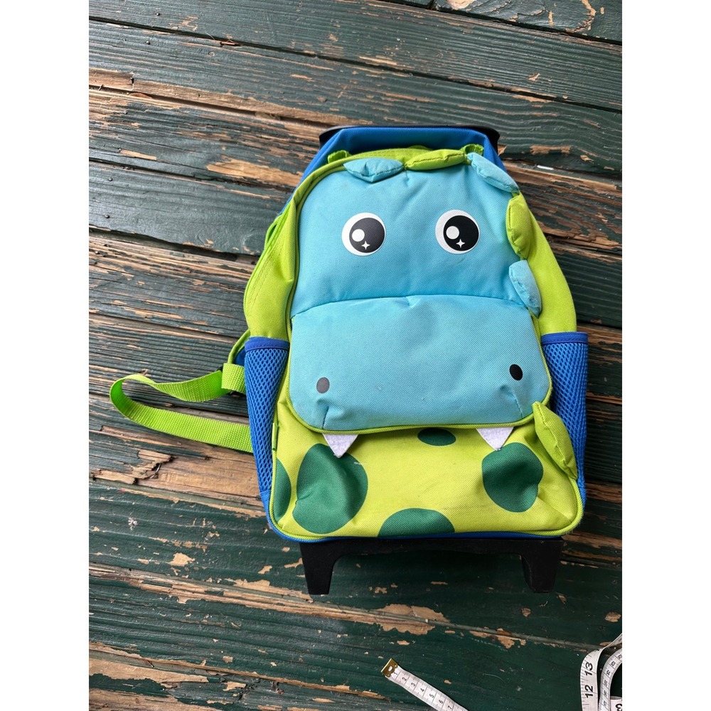 Yodo Kids Rolling Backpack Hippo Blue Green Toddler School Travel Suitcase Bag